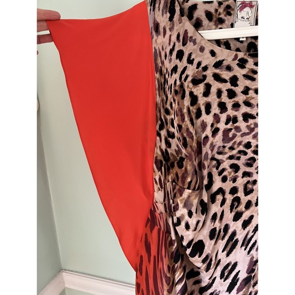 Yoana Baraschi Sz 8 RARE 100% Silk Leopard Print Sheath Shift Dress Red Ruffle - Picture 3 of 7